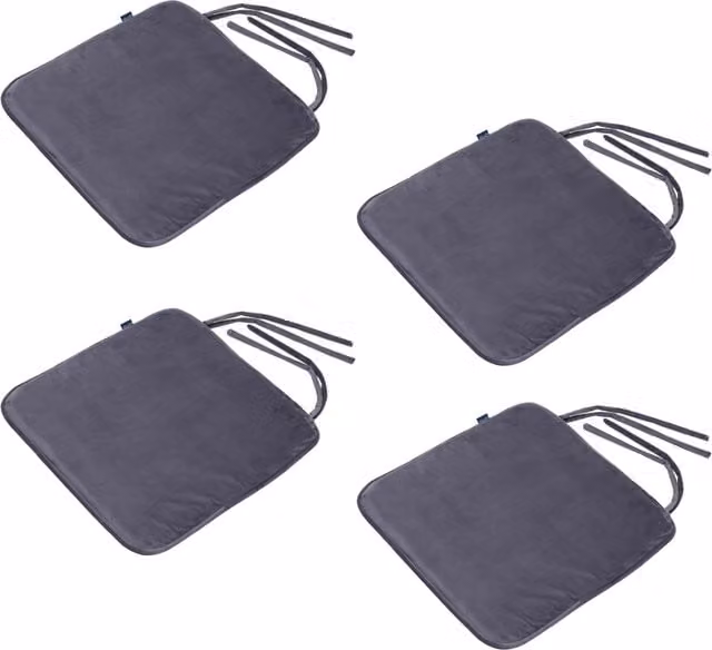Gardenista Reversible Velvet Square Dining Chair Seat Pads with Ties, Grey, Pack of 4
