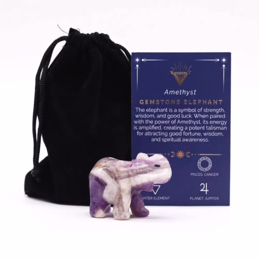 KDMD Amethyst Lucky Elephant Statue, Hand-Carved Purple Stone Tabletop Decor – 2