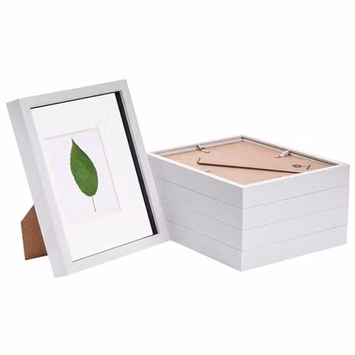 Nicola Spring 5 Piece White 3D Shadow Box Photo Frame Set with Black 4 x 6 Mount and Glass Aperture – 1