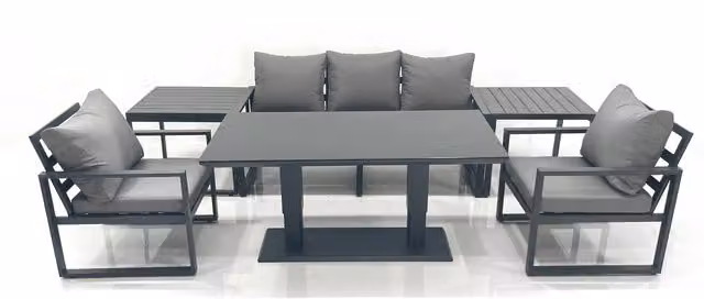 Fimous 5-Seater Outdoor Aluminium Garden Furniture Set with Adjustable Rising Glass Table in Dark Grey
