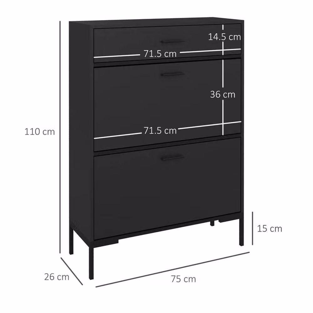 EONLION Modern Black Shoe Storage Cupboard with 2 Tilting Doors and Internal Shelves, Width: 100 cm – 2