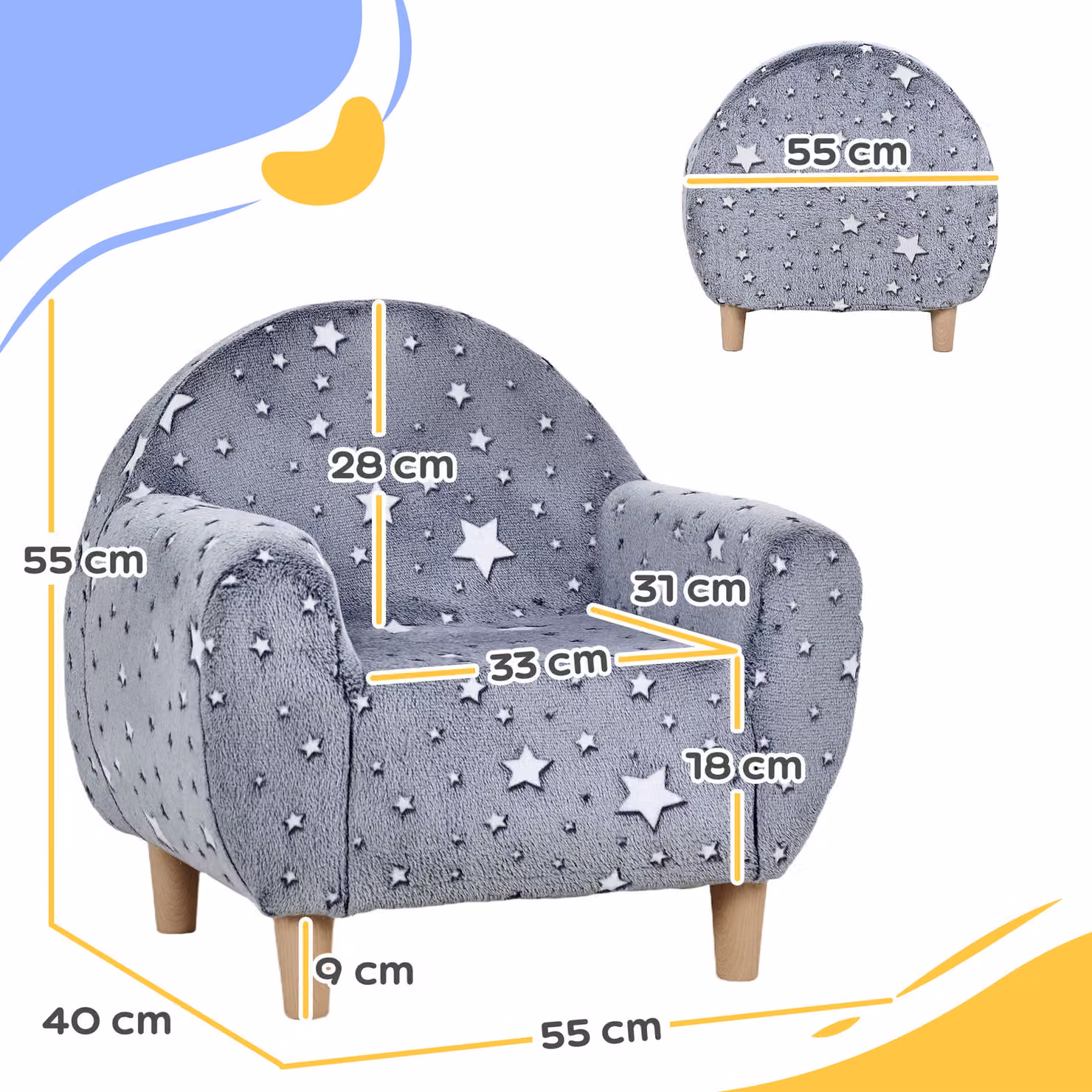 AIYAPLAY Kids Armchair in Grey with Star Design and Glow in the Dark Feature – 3