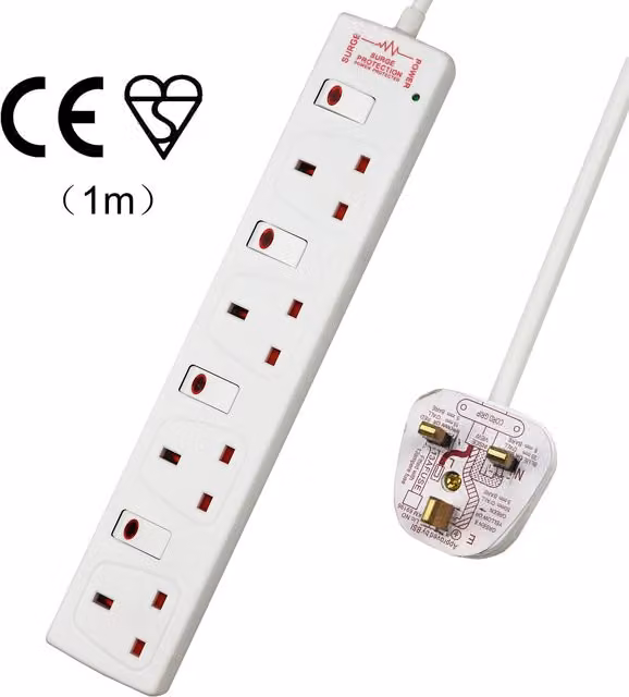 ExtraStar 4 Gang Individually Switched Surge-Protected Extension Lead, White, 1m