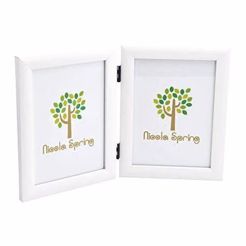 Nicola Spring Folding 2-Photo Frame, Rectangular Freestanding Plastic Picture Frame in White and Black – 1