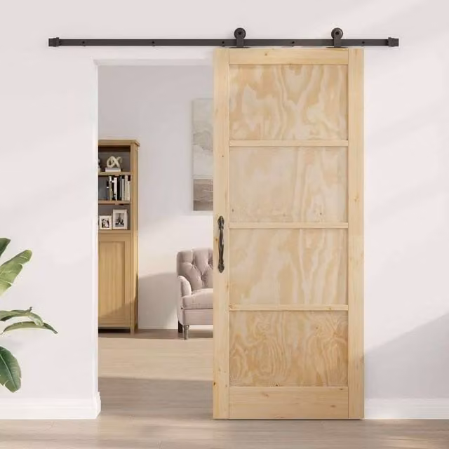Berkfield Home Sliding Door with Hardware Set, Solid Wood Pine, Beige, W: 86 cm, H: 211 cm