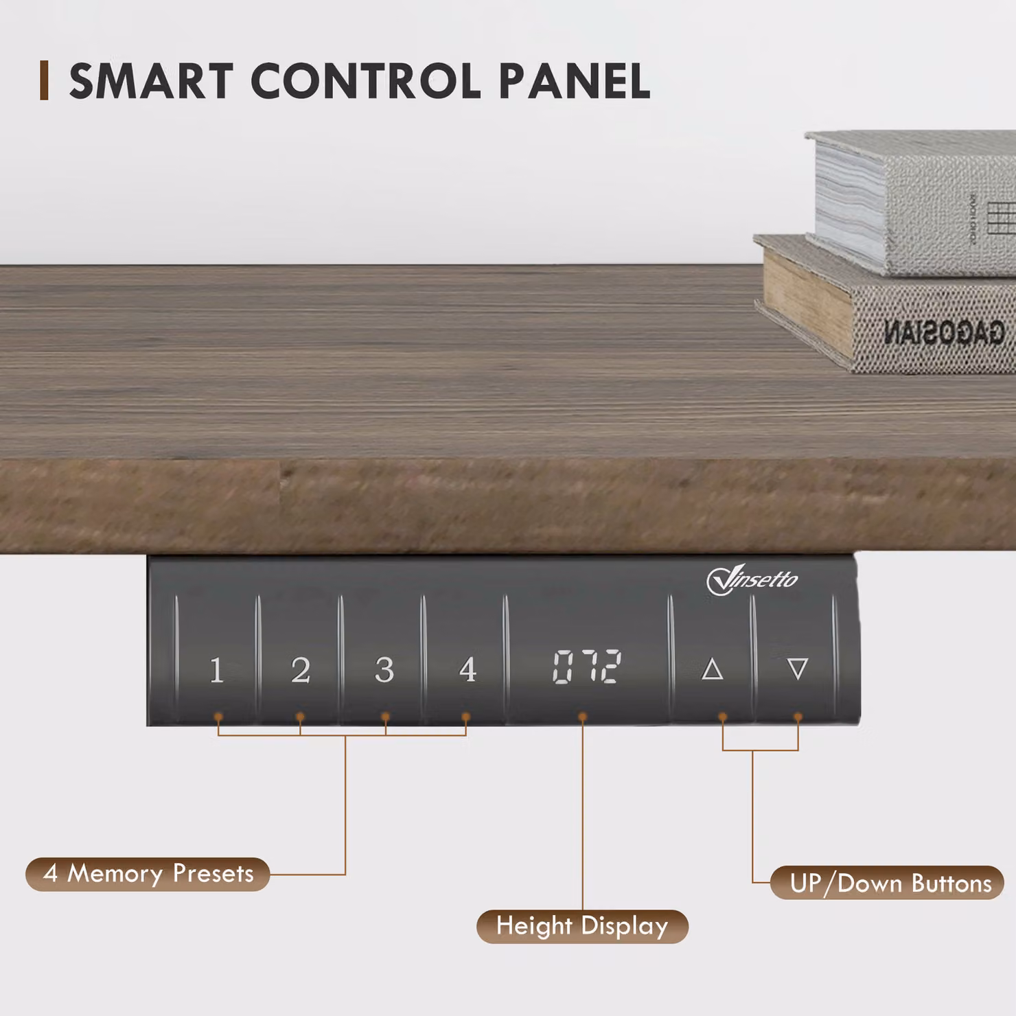 Vinsetto Height Adjustable Electric Standing Desk with 4 Automatic Memory Presets, Brown, W: 140 cm, D: 70 cm – 4