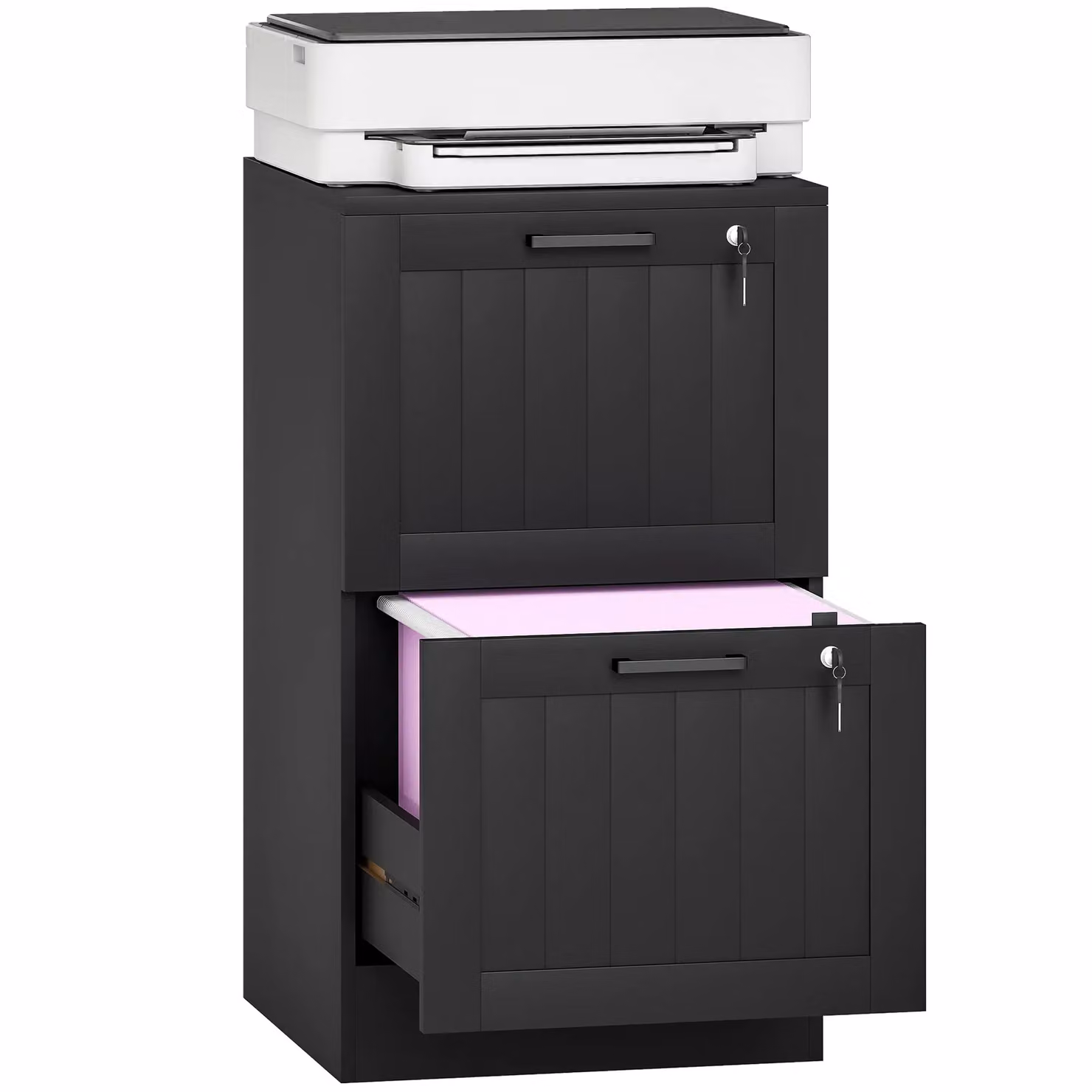 HOMCOM Black 2 Drawer File Cabinet with Lock and Adjustable Hanging Bars – 2