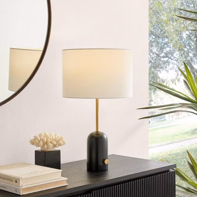 FurnitureboxUK Joceline Dimmable Table Lamp with Black Marble and Gold/Brass Base