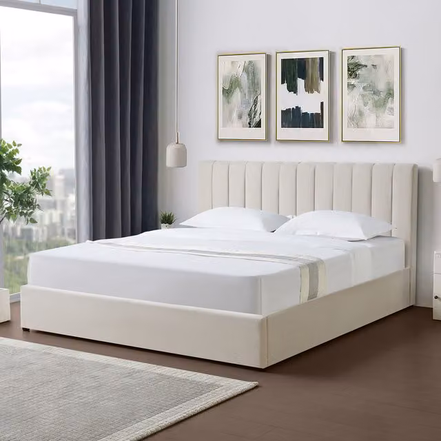 Artemis Home Evelynne Upholstered Superking Ottoman Bed Frame, Beige, W: 180 cm, D: 200 cm