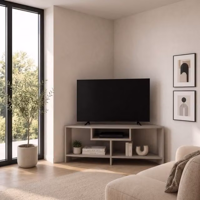 Decorotika Maldives Modern Corner TV Unit in Cotton Beige