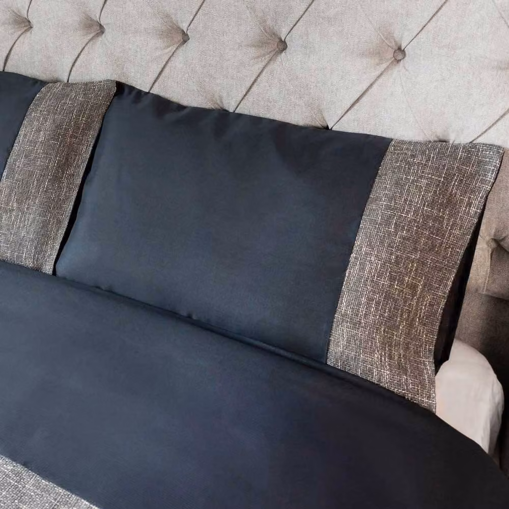 Voltico Natural Jacquard Duvet Cover and Pillowcase Set in Beige and Blue Linen, W/D/H: 90 x 200 cm – 2