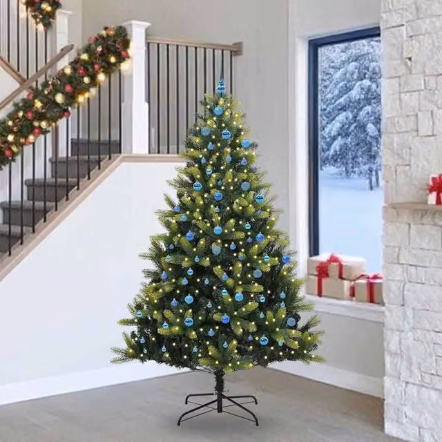 Berkfield Home Artificial Hinged Christmas Tree with 300 LEDs, Green, Height: 240 cm – 1
