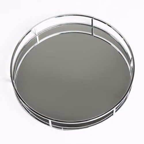 OHS Round Silver Mirrored Glass and Metal Decorative Tray, Diameter: 30 cm – 3