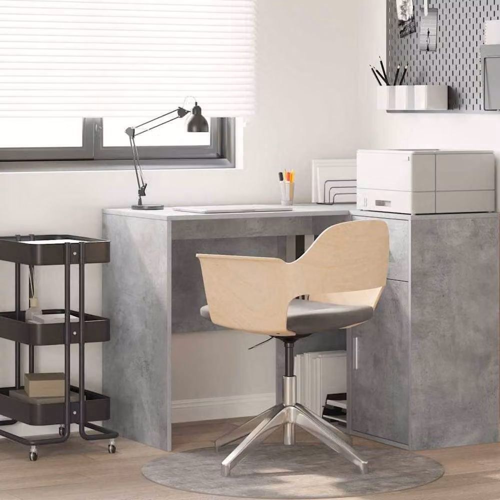 Berkfield Home Modern Writing Desk in Concrete Grey Wood Composite with Compact Storage – 2
