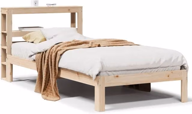 Berkfield Home Rustic Solid Pine Bed Frame with Headboard and Side Compartments in Brown and Beige, W/D/H: 90 x 200 cm