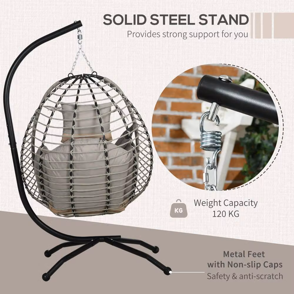 OUTSUNNY Grey Hanging Swing Chair with Thick Cushion and Rope Structure – 3