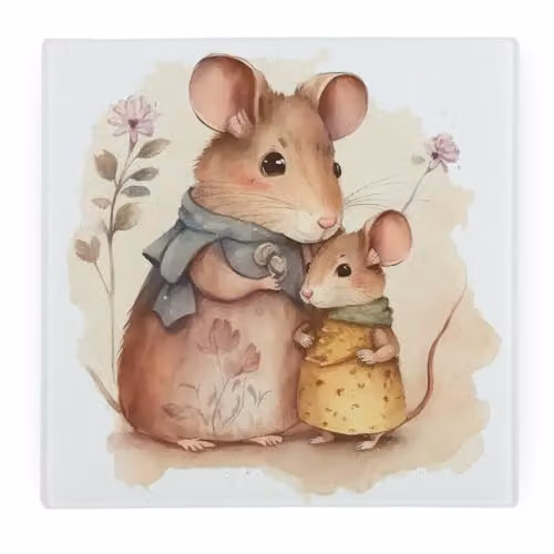 Purely Home Mouse Family Large Square Glass Worktop Protector with Non-Slip Feet, Multicolour, W: 30 cm x D: 30 cm