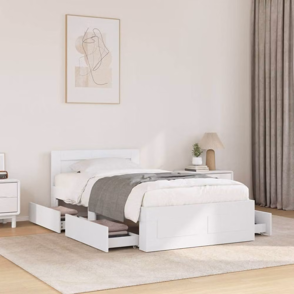 Berkfield Home Bed Frame with Headboard and Drawers, White, W: 100 cm, D: 200 cm, H: 69 cm – 2