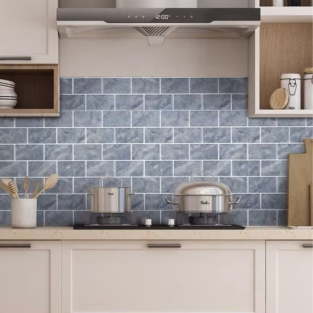 Livingandhome 10-Piece Grey Marble Effect Adhesive Wall Tile Stickers