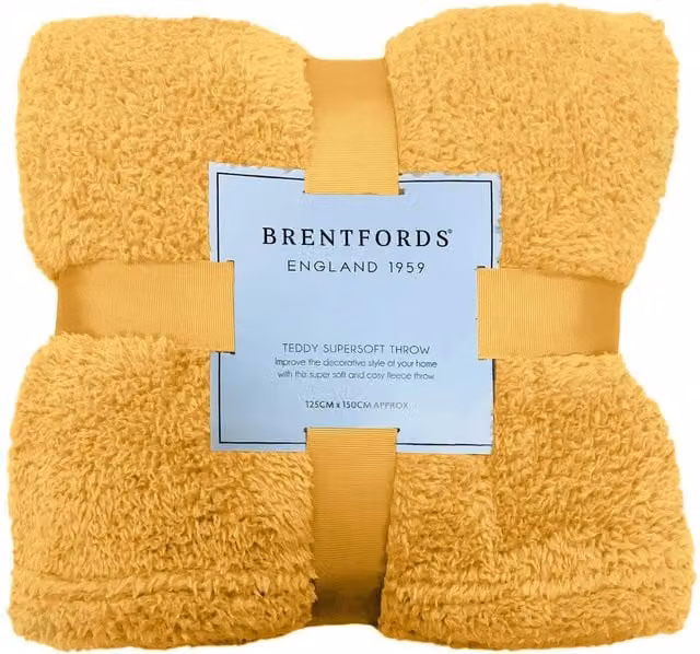 Brentfords Soft Plain Teddy Fleece Throw in Yellow, 200 cm