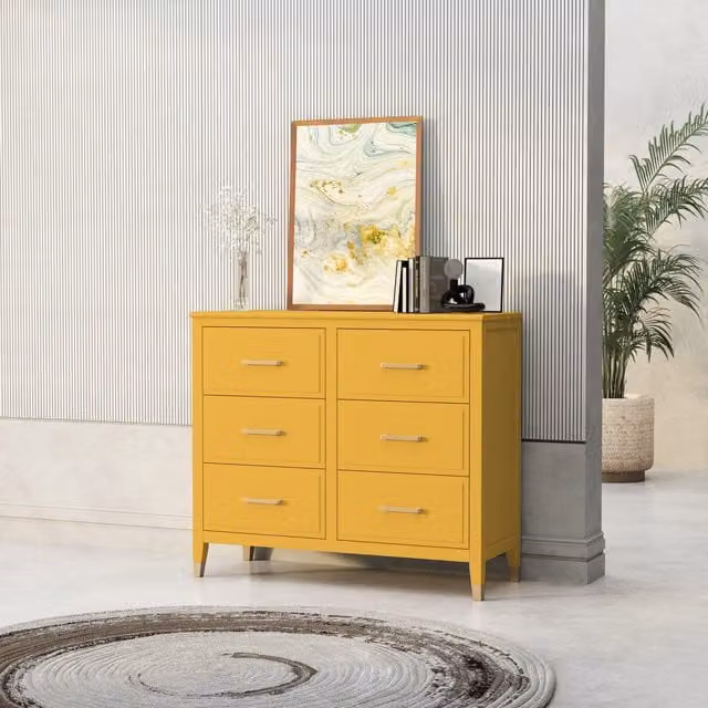 Cabinet Bits Palazzi 6 Drawer Chest of Drawers in Mustard Yellow Metal