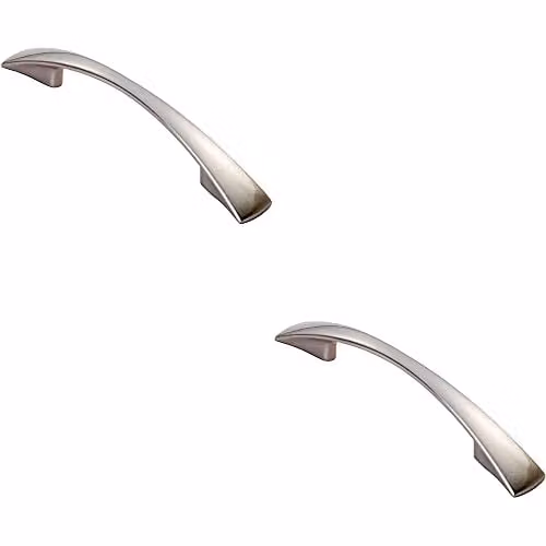 Loops 2 Pack Tapered Curved Bow Pull Handles in Brushed Silver, W: 13.8 cm, D: 1.6 cm, Fixing Centres: 9.6 cm