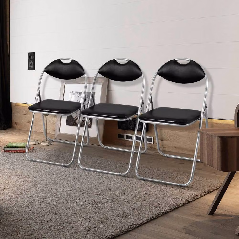 Costway 6 Pack Commercial Grade Metal Folding Guest Chairs with Padded Synthetic Leather Seats in Black – 3