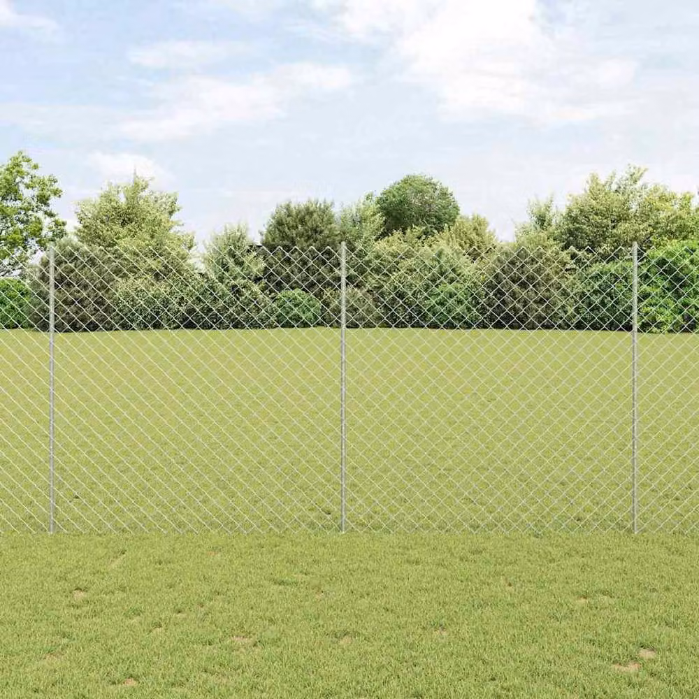Berkfield Home Silver Galvanised Steel Chain Link Fence with 20 U-Profile Posts, 1.6 x 10 m – 2