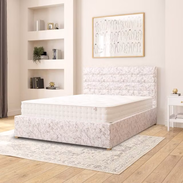 Aspire Kelly Silver Velvet Fabric Ottoman Storage Bed W/D/H: 180 x 200 cm