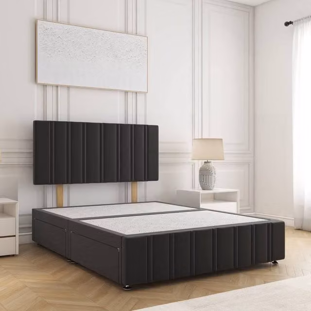 BSSPOKE Isabella Super King Divan Bed in Black Velvet with 24 inch Headboard and 2 Drawers