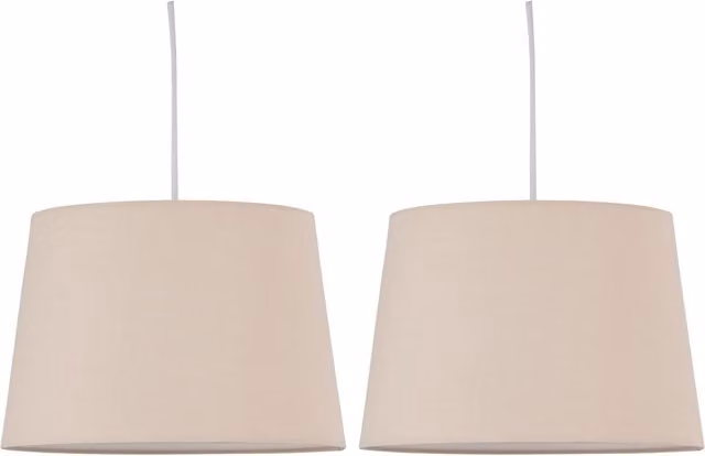 First Choice Lighting Set of 2 Beige Natural Cotton Tapered Cylinder Pendant Lamp Shades, Diameter: 28 cm
