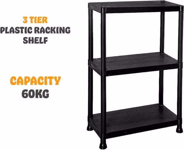 Nordara 3 Tier Black Plastic Freestanding Home Storage Shelving – 1