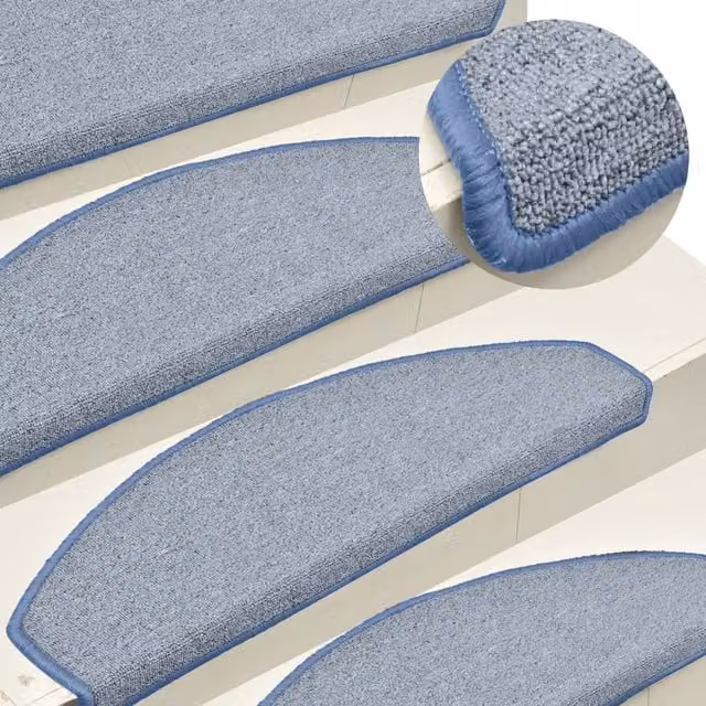 Berkfield Home Carpet Stair Treads, 15 Pieces, Light Grey and Blue, W: 65 cm, D: 24 cm, H: 4 cm – 1