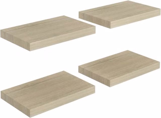 Berkfield Home Set of 4 Floating Wall Shelves in Oak and Beige MDF, W: 40 cm, D: 23 cm, H: 3.8 cm