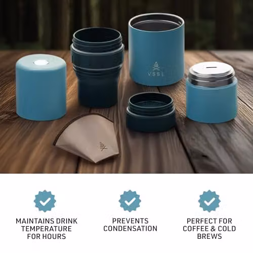 VSSL Nest Pour Over Coffee Kit with Two Stainless Steel Travel Mugs in Green or Blue – 4