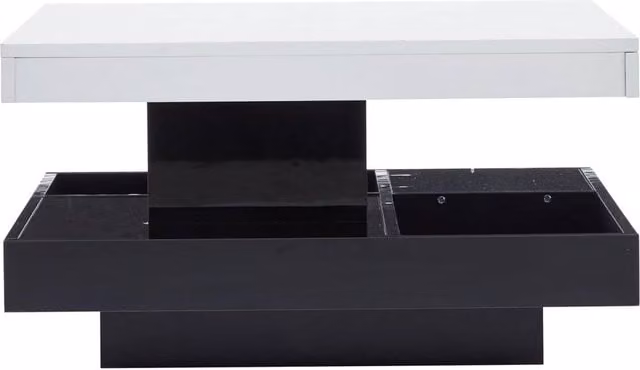 KORVIXA Modern Square Coffee Table with 360 Degree Rotating Top in White and Multicolour, W/D: 100 x 100 cm – 1