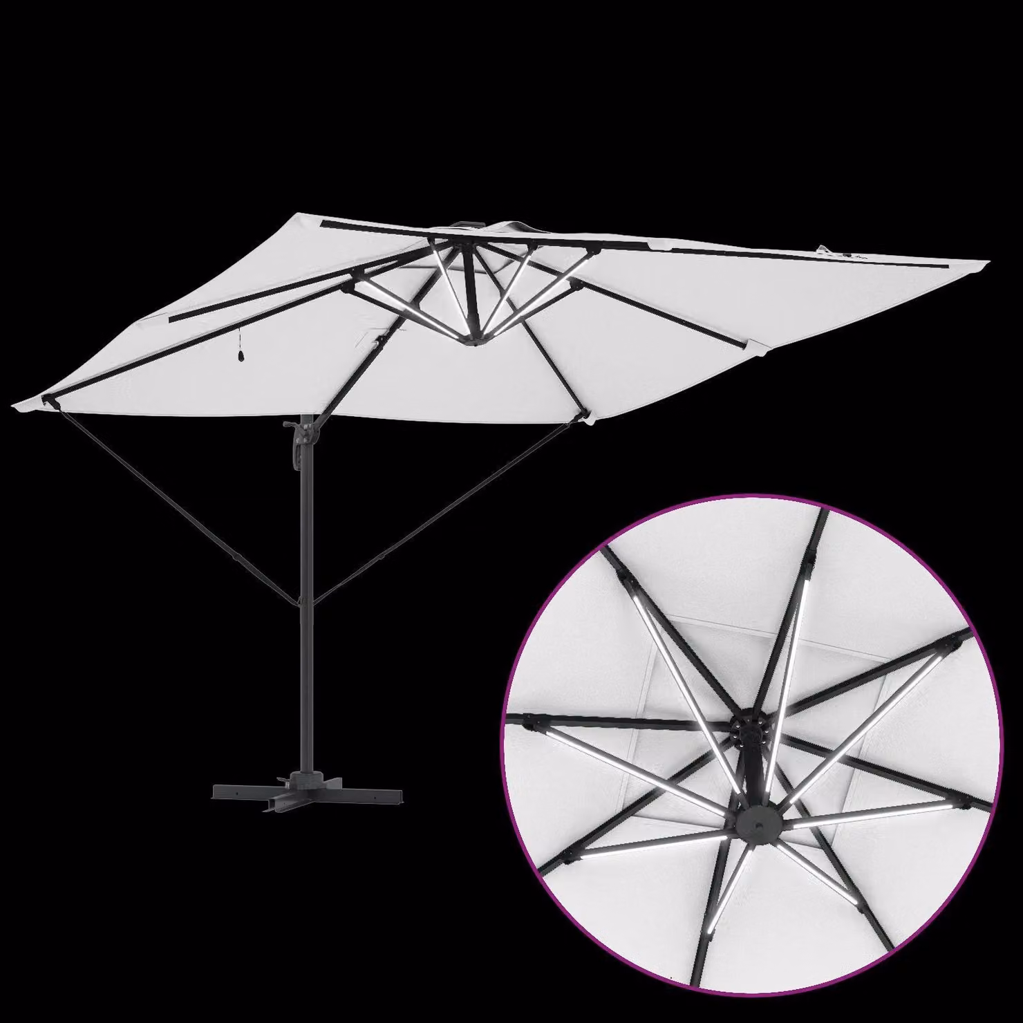 Berkfield Home Roma Cantilever Parasol with Solar LEDs in Sand, W: 286 cm, D: 285 cm, H: 270 cm – 4
