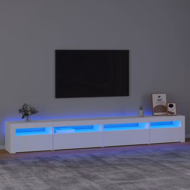 Berkfield Home Modern White Glossy TV Cabinet with Integrated LED Lights W: 270 cm, D: 40 cm, H: 40 cm – 1