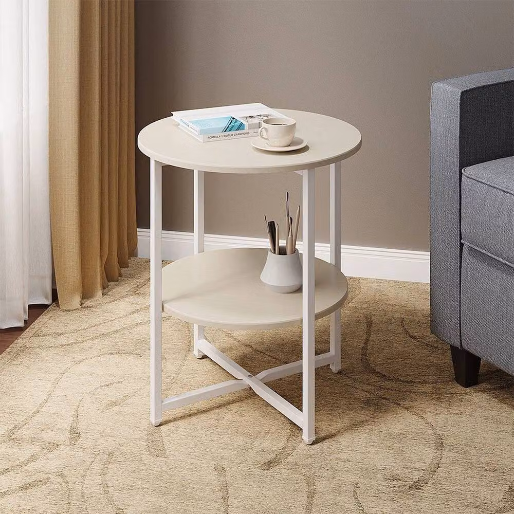 KORVIXA Round 2-Tier Side Table and Coffee End Table in White – 2