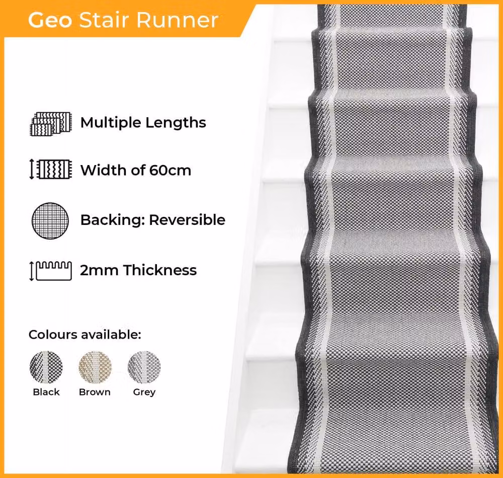 runrug Geo Reversible and Durable Stair Runner Carpet in Grey, W: 60 cm, L: 720 cm – 2