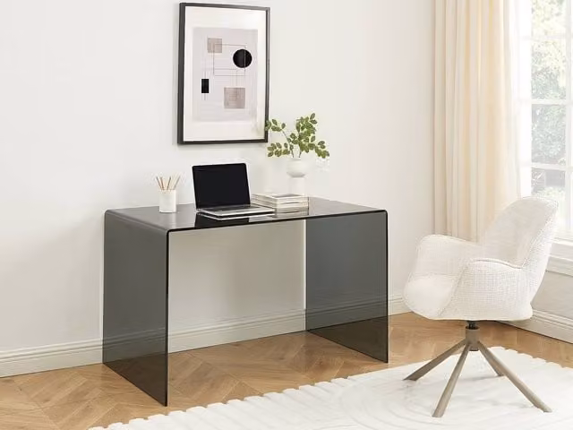 Vente-unique ELSTRON Writing Desk with Smoked Tempered Glass in Black, W: 120 cm, D: 70 cm, H: 75 cm – 1