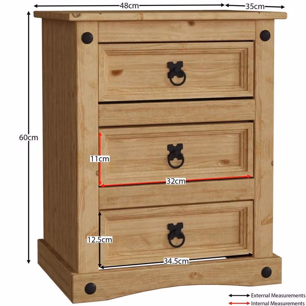 PAWNORA Corona 3 Drawer Bedside Chest Cabinet in Brown – 2