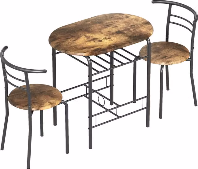 HOMCOM Three-Piece Compact Dining Set with Round Table and Chairs in Rustic Brown and Black