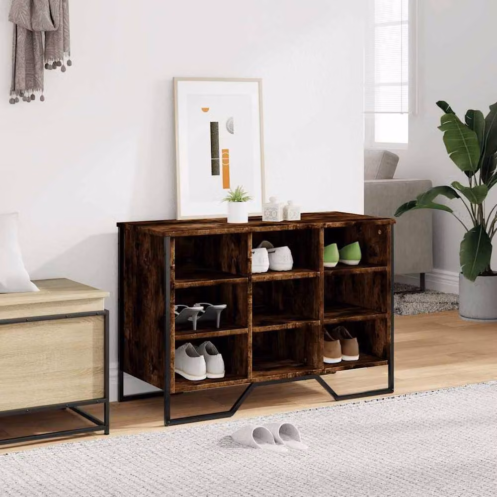 Berkfield Home Industrial Shoe Cabinet in Smoked Oak with Integrated Seat, W/D/H: 90 x 38 x 61.5 cm – 3
