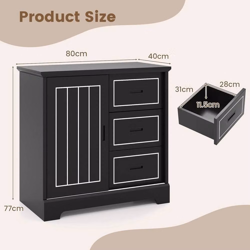 Kelvenix Farmhouse Sideboard Buffet Cabinet in Black – 2