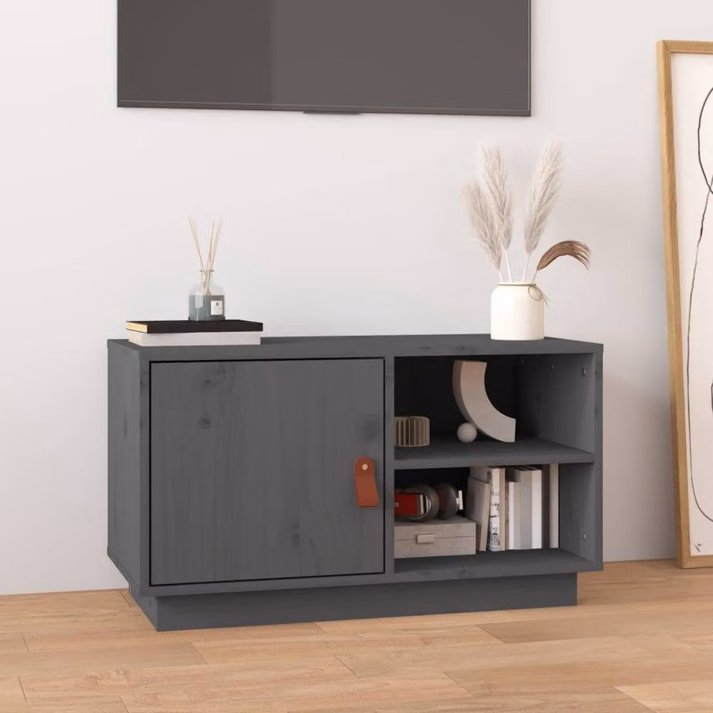 Berkfield Home Grey Rustic Solid Wood Pine TV Cabinet W/D/H: 70 x 34 x 40 cm – 2