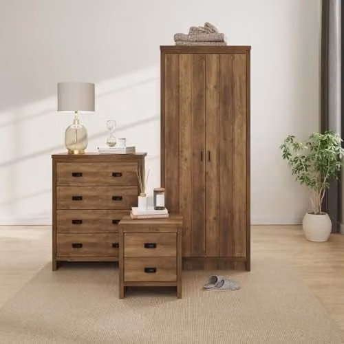 GFW Boston Industrial 3 Piece Bedroom Set in Oak and Black – 1