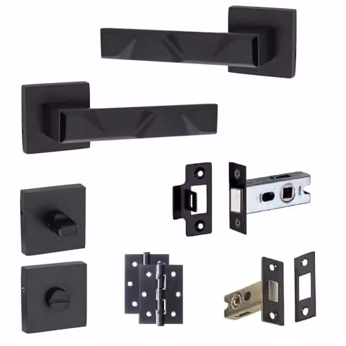 Golden Grace Nova Bathroom Door Handle Set in Matt Black