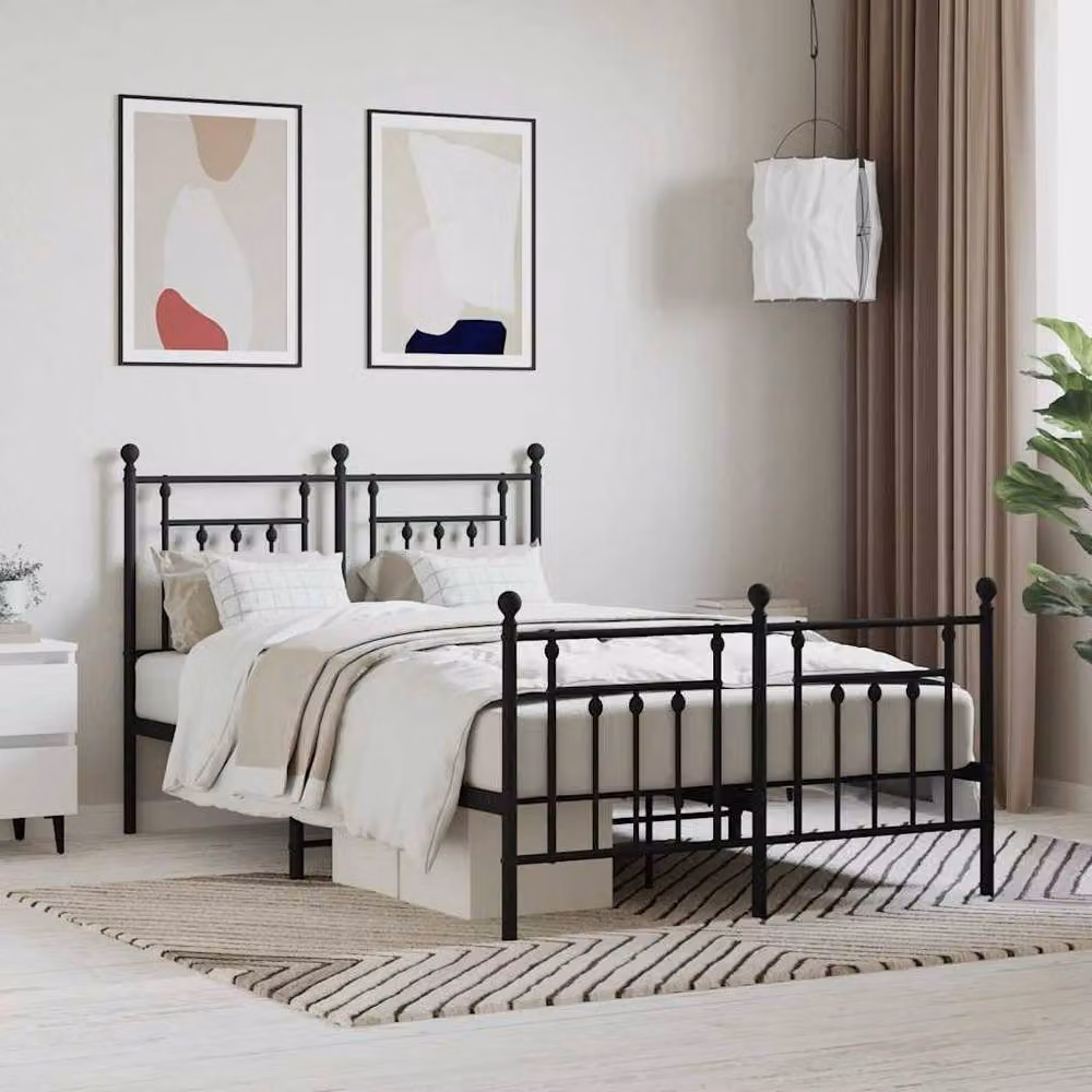 Berkfield Home Metal Bed Frame with Headboard and Footboard in Black, W/D/H: 120 x 200 cm – 2