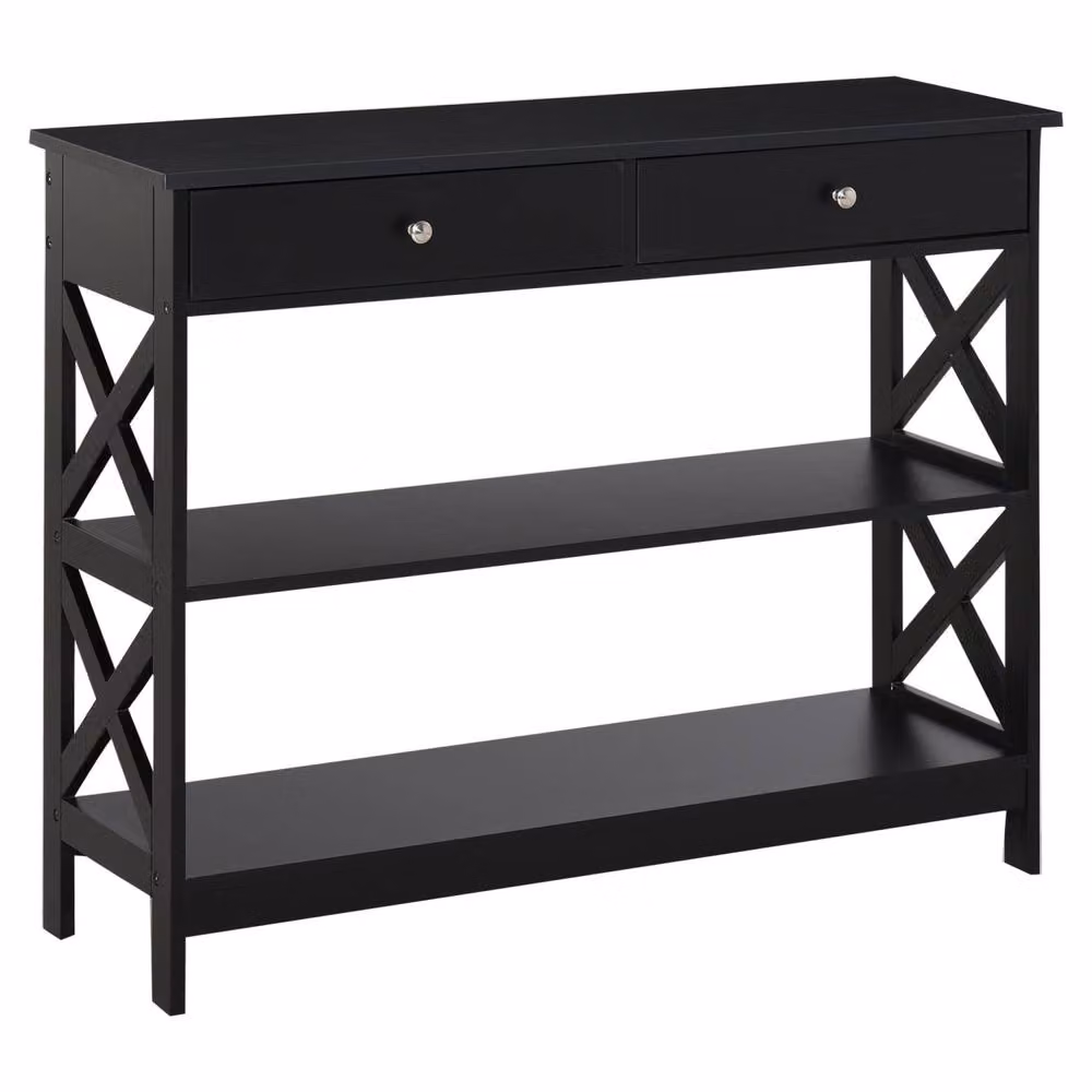 Wyld Haus Kafa Black MDF Console Table with X Frame, 2 Drawers and 2 Shelves, W: 100 cm, H: 80 cm – 2